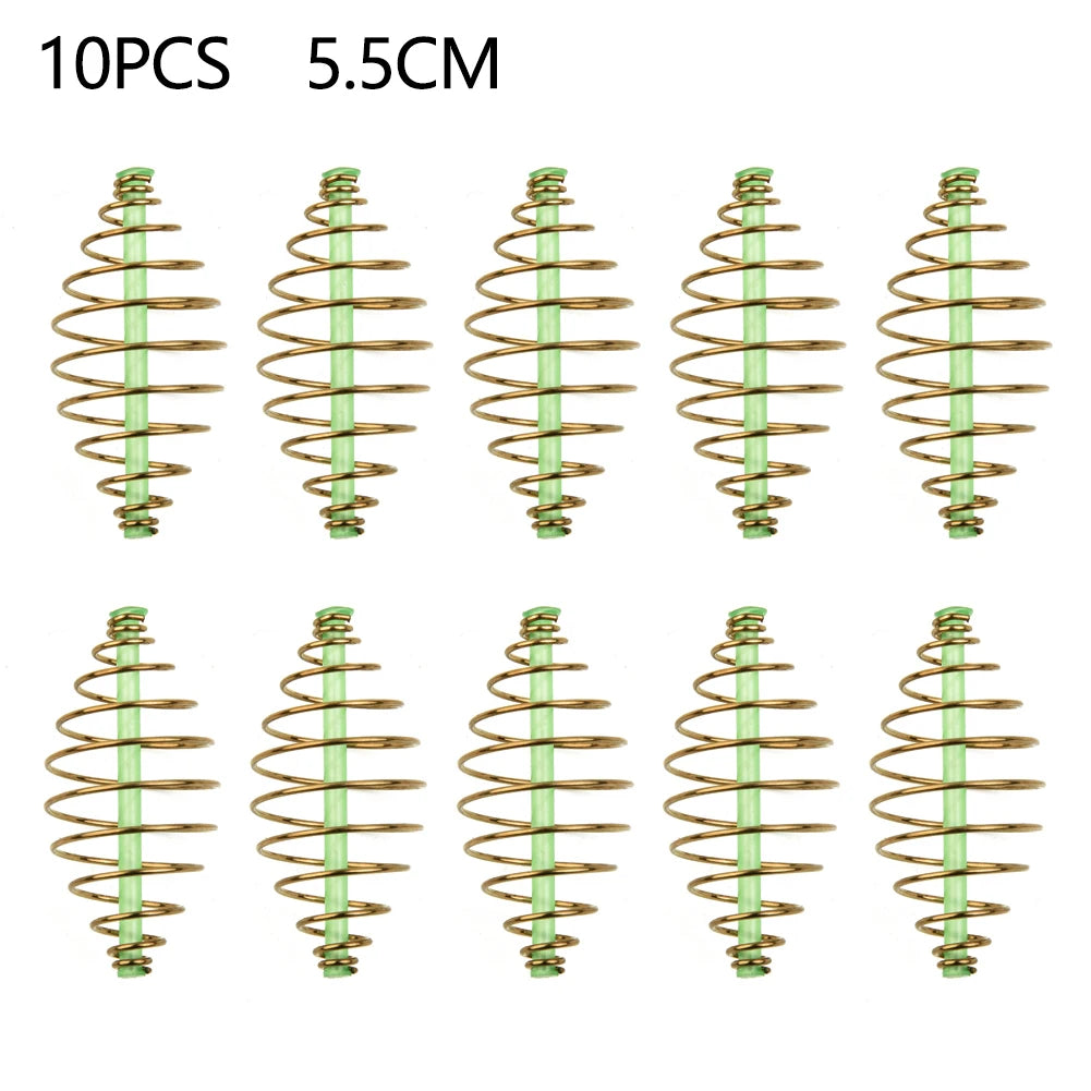 10pcs Carp Fishing Inline Method Spring Feeder Coarse Bait Cages Terminal Tackle 2/3.3cm Fishing Spring Feeder Fishing Bait Cage