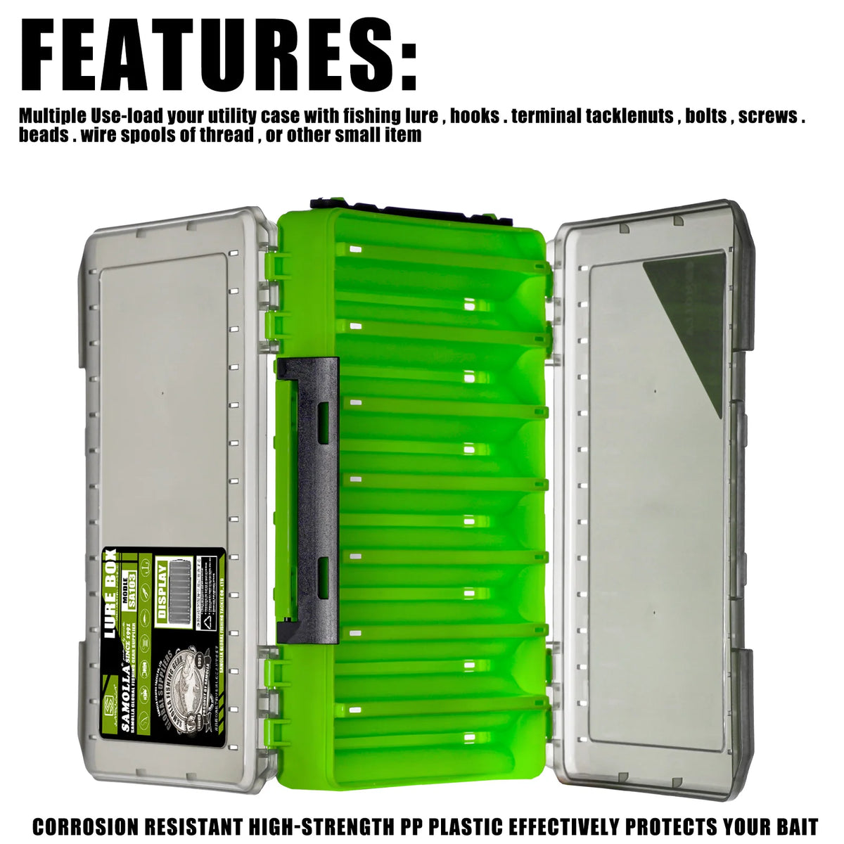 Double Sided Lure Baits Box Fishing Large Compartments Plastic Accessories Storage Tackle Container Case Adjustable Organizer