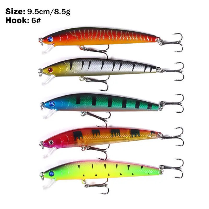 43PCS Lot Mixed Minnow Fishing Lures Hard Bait Crankbaits Bass Hooks Tackle