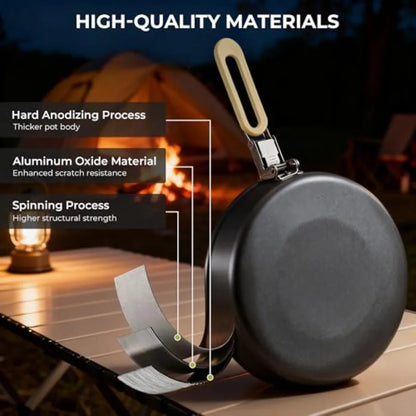 Lightweight Camping Pots and Pans Set with Kettle - Portable Outdoor Cookware Mess Kit for 2 - Durable Aluminum Cooking Gear in
