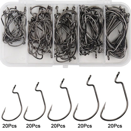 100Pcs EWG Offset Worm Hook Wide Gap Bait Jig Soft Plastic Lure Fishing Hooks for Bass Trout Saltwater Freshwater Fishing