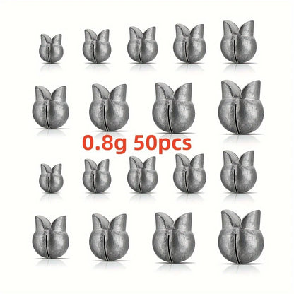50pcs Removable Split Shot Sinker - Clip On Weights for Easy Fishing - Outdoor Accessories- Available In 5 Sizes