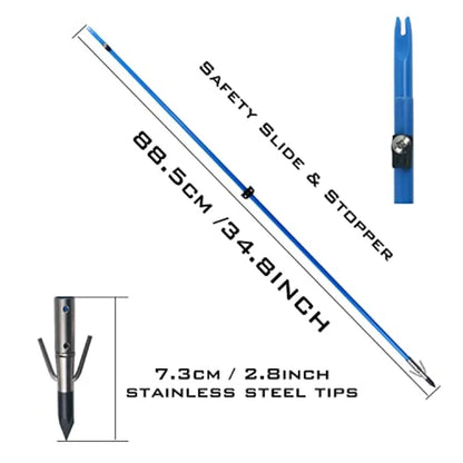 34inch Bowfishing Arrows Solid Fiberglass Shaft with Broadhead for Compound Bow and Recurve Bow Fishing Arrow Archery and Hunti