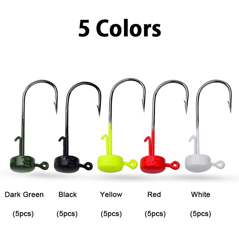 25Pcs Ned Rig Jig Heads Baits Hooks Finesse Mushroom Fishing Bass Trout Crappie Jig Hooks for Soft Plastic Fising Lure