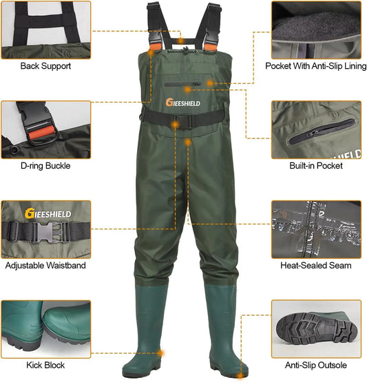Chest Waders with Boots – Waterproof Lightweight 2-Ply Nylon/PVC for Men & Women Fishing & Hunting