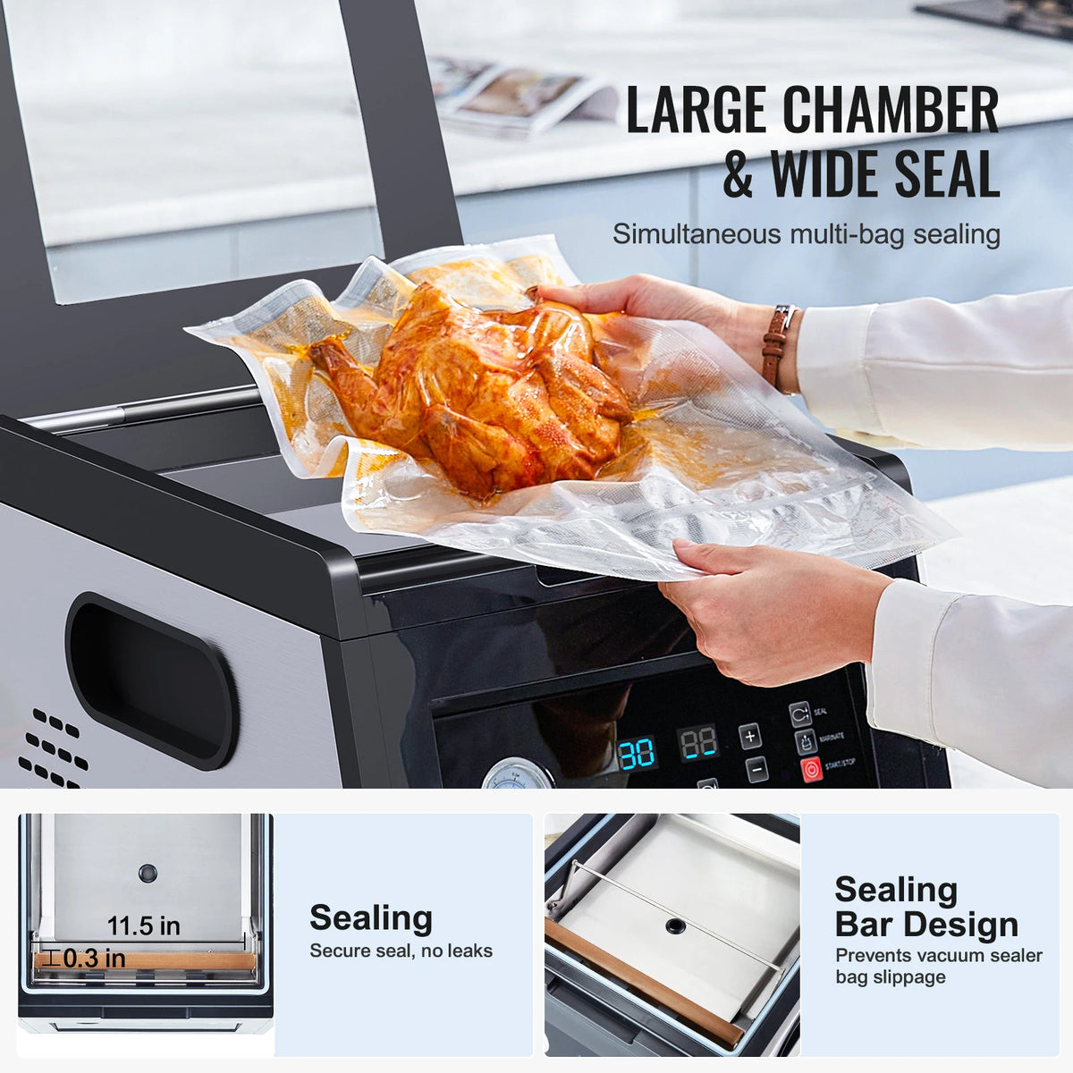SucceBuy 380W Chamber Vacuum Sealer with 11.5in Sealing Length Home Use Vacuum Pump Power Packing Machine for Wet Foods Meat
