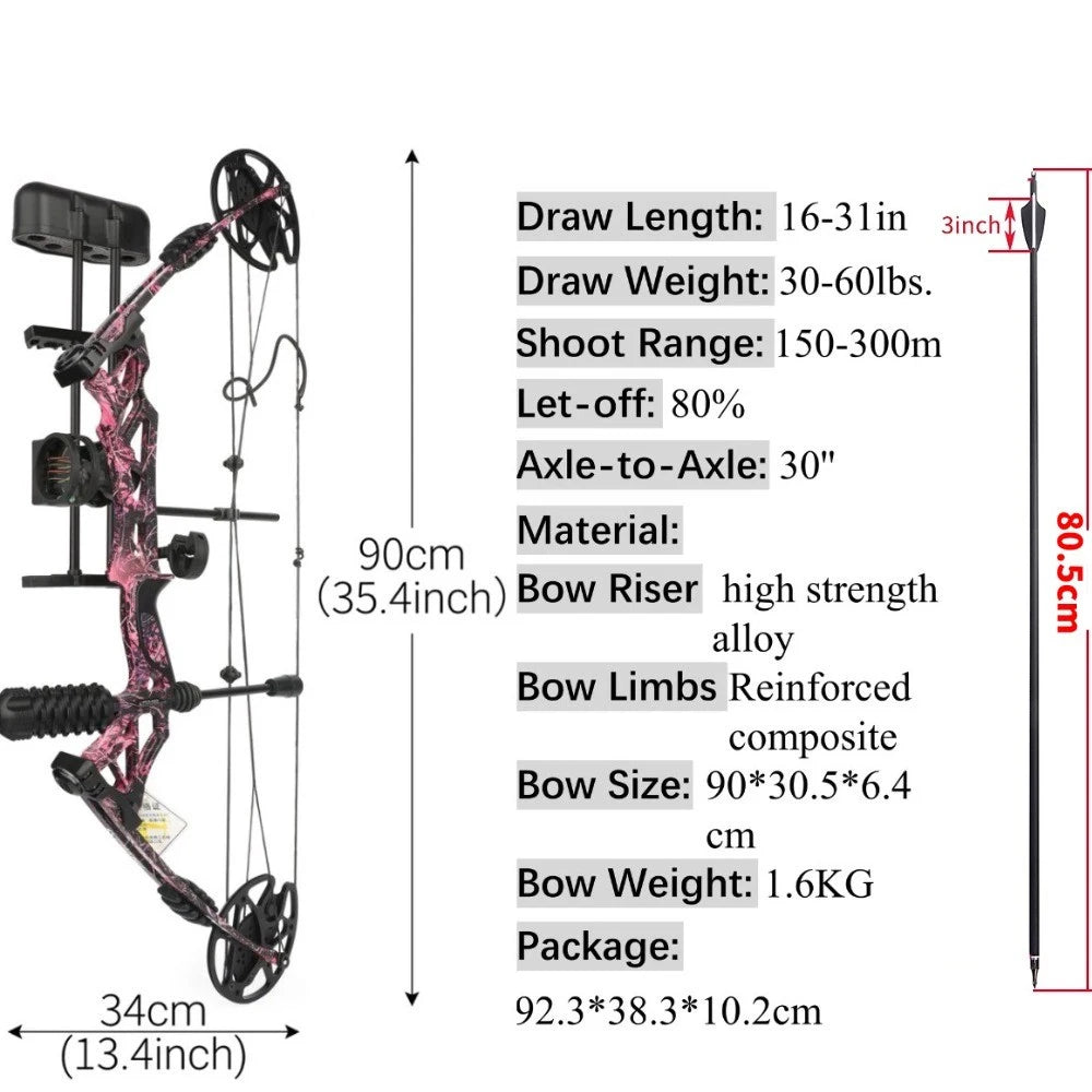 KAIMEI HAN 30-70lbs Compound Bow Carbon Arrows Set 320FPS With Release Sight for Archery Target Shooting Hunting Compound Bow