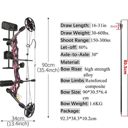 KAIMEI HAN 30-70lbs Compound Bow Carbon Arrows Set 320FPS With Release Sight for Archery Target Shooting Hunting Compound Bow