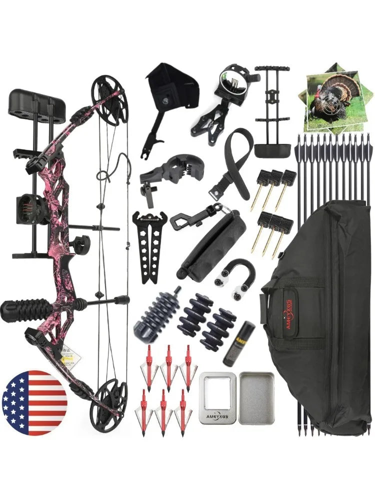 KAIMEI HAN 30-70lbs Compound Bow Carbon Arrows Set 320FPS With Release Sight for Archery Target Shooting Hunting Compound Bow