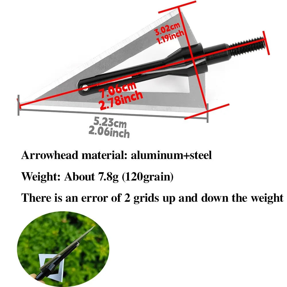Archery Aluminum + Steel 12pcs Blade 120grain Tips Durable Arrowhead Screw-in Broadheads Hunting for Bow Target DIY Arrow Shaft