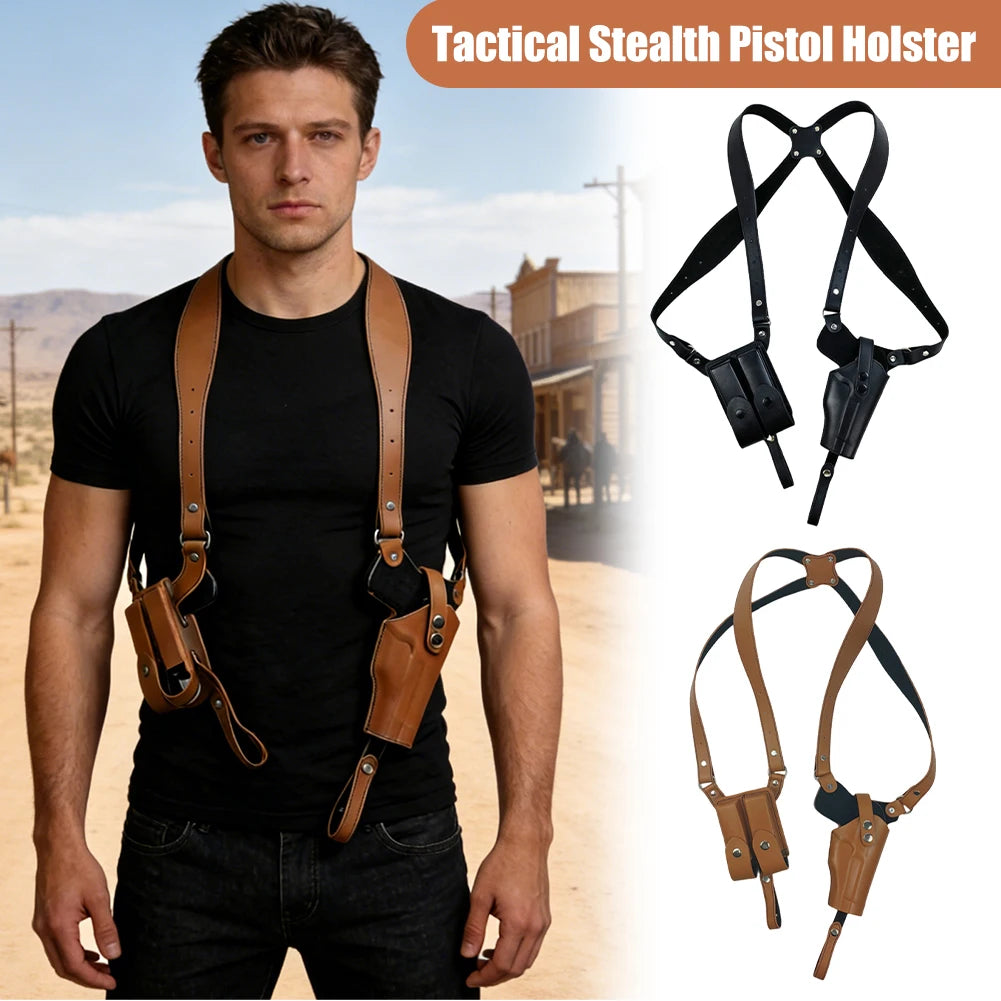 Leather Forearm Hidden Shoulder Holster with Double Mag Fit Adjustable Concealed Carry Gun Holster Fit Most Kinds of Pistols