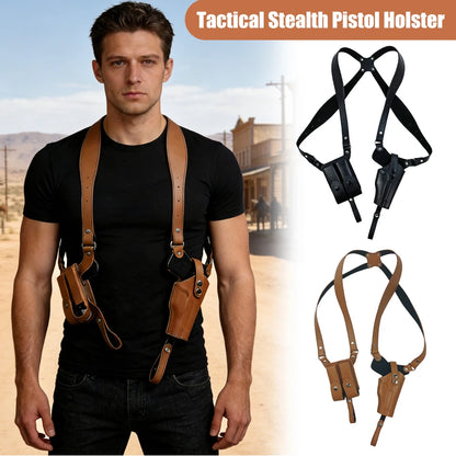 Leather Forearm Hidden Shoulder Holster with Double Mag Fit Adjustable Concealed Carry Gun Holster Fit Most Kinds of Pistols