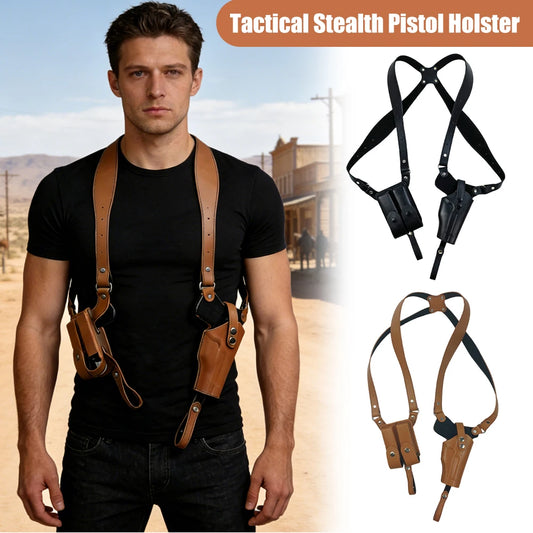 Leather Forearm Hidden Shoulder Holster with Double Mag Fit Adjustable Concealed Carry Gun Holster Fit Most Kinds of Pistols
