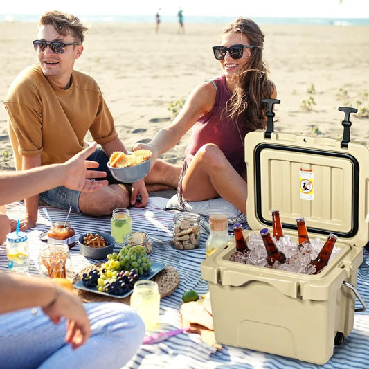 16 Quart Cooler, 24 Can Insulated Ice Chest Box with Heavy Duty Handle and 2 Cup Holders, 3-5 Days Ice Retention, Portable Leakproof Hard Cooler for Camping, Fishing, Picnic, Outdoor