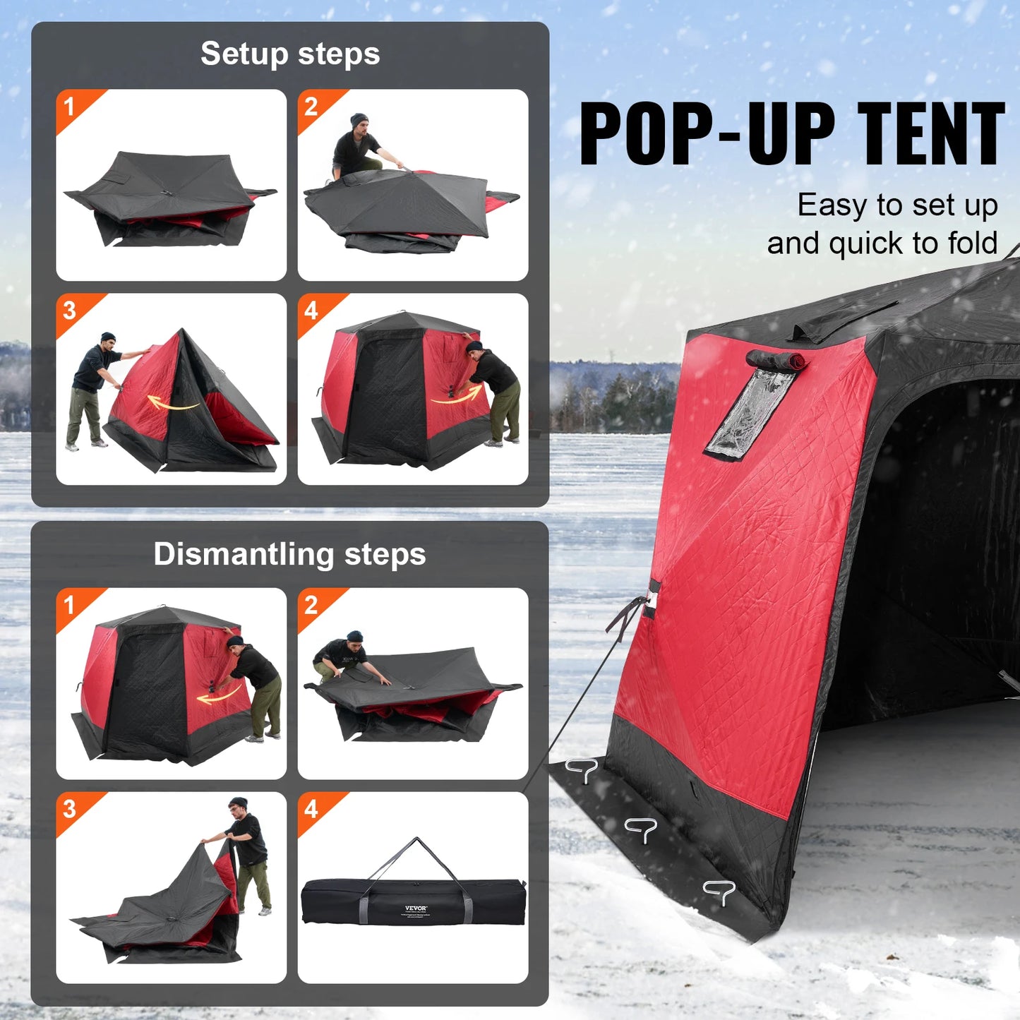 SucceBuy Portable Ice Shelter Insulated Pop-Up Ice Fishing Tent Thermal Ice Shanty for Winter Fishing Ice Cube with Carrying Bag