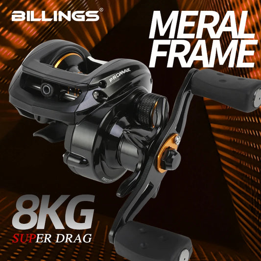 BILLINGS Baitcasting Reel 8KG Max Drag Carbon Fiber Main Body  7.1:1 High Gear Ratio 7+1BB Ultra Smooth Professional Bait Caster Fishing Reels for Freshwater Saltwater