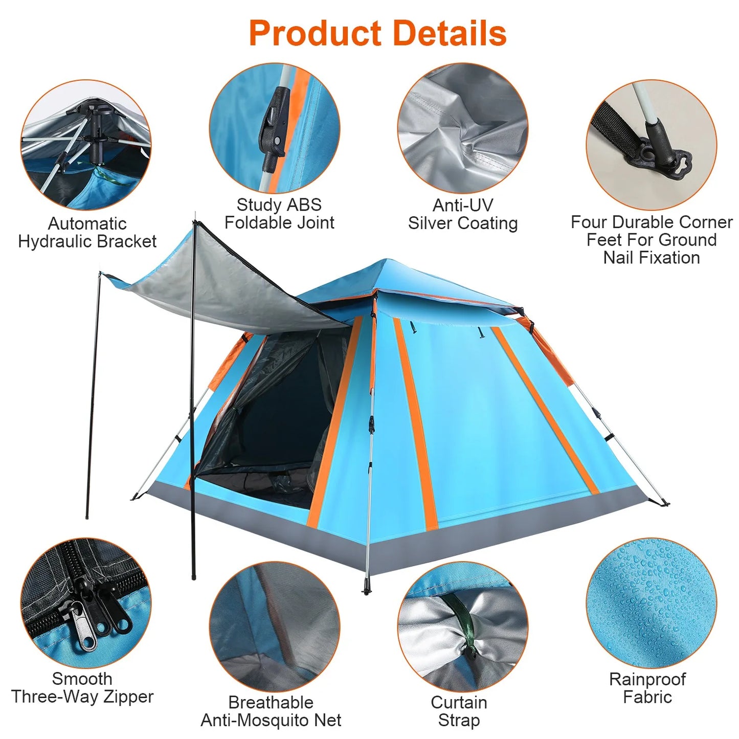 4-5 Person Portable Instant Tent, Waterproof Windproof with Double Mosquito Screens for Outdoor