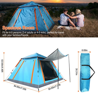 4-5 Person Portable Instant Tent, Waterproof Windproof with Double Mosquito Screens for Outdoor