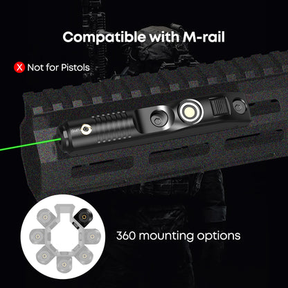 1126 Green Magnetic Charging Laser Sight for Rifle, 2000m Range, 4Hrs Runtime, with Windage/Elevation Adjustment.