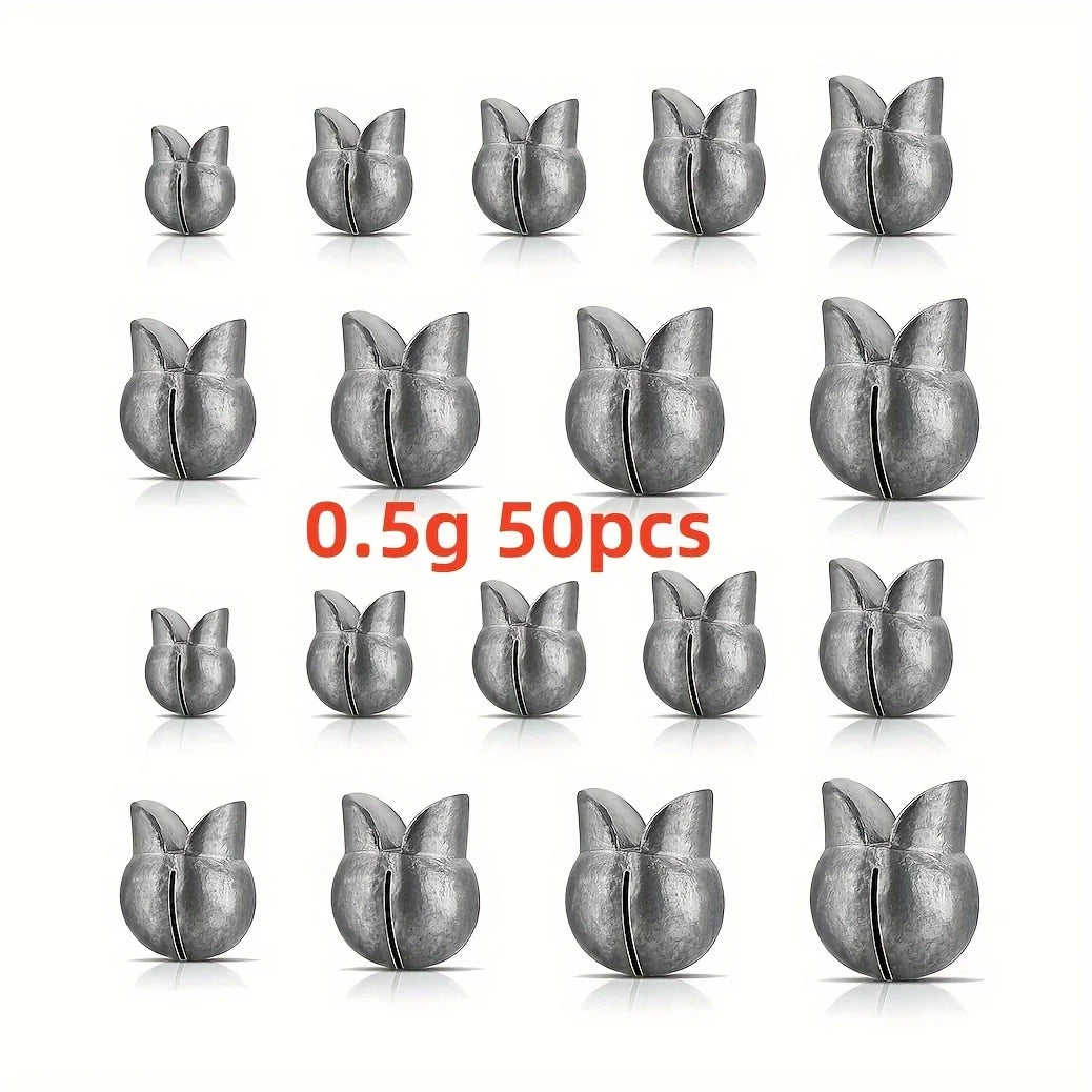 50pcs Removable Split Shot Sinker - Clip On Weights for Easy Fishing - Outdoor Accessories- Available In 5 Sizes