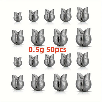 50pcs Removable Split Shot Sinker - Clip On Weights for Easy Fishing - Outdoor Accessories- Available In 5 Sizes