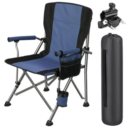 Folding Fishing Chair 150Kg Load, All‑Terrain Portable Adult Armchair with Rod Holder, Cup Holder & Side Pocket for Camping