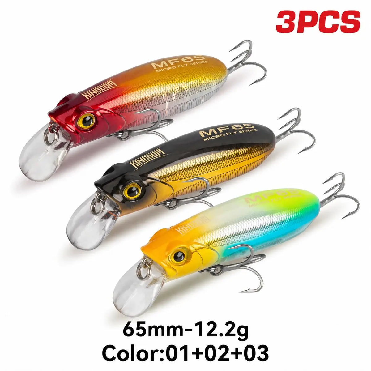 Kingdom 3PCS Sinking Floating Minnow Lure 55mm 9.8g  65mm 12.2g Artificial Hard Baits Wobblers Long Casting Seabass Trout Fishing Lure