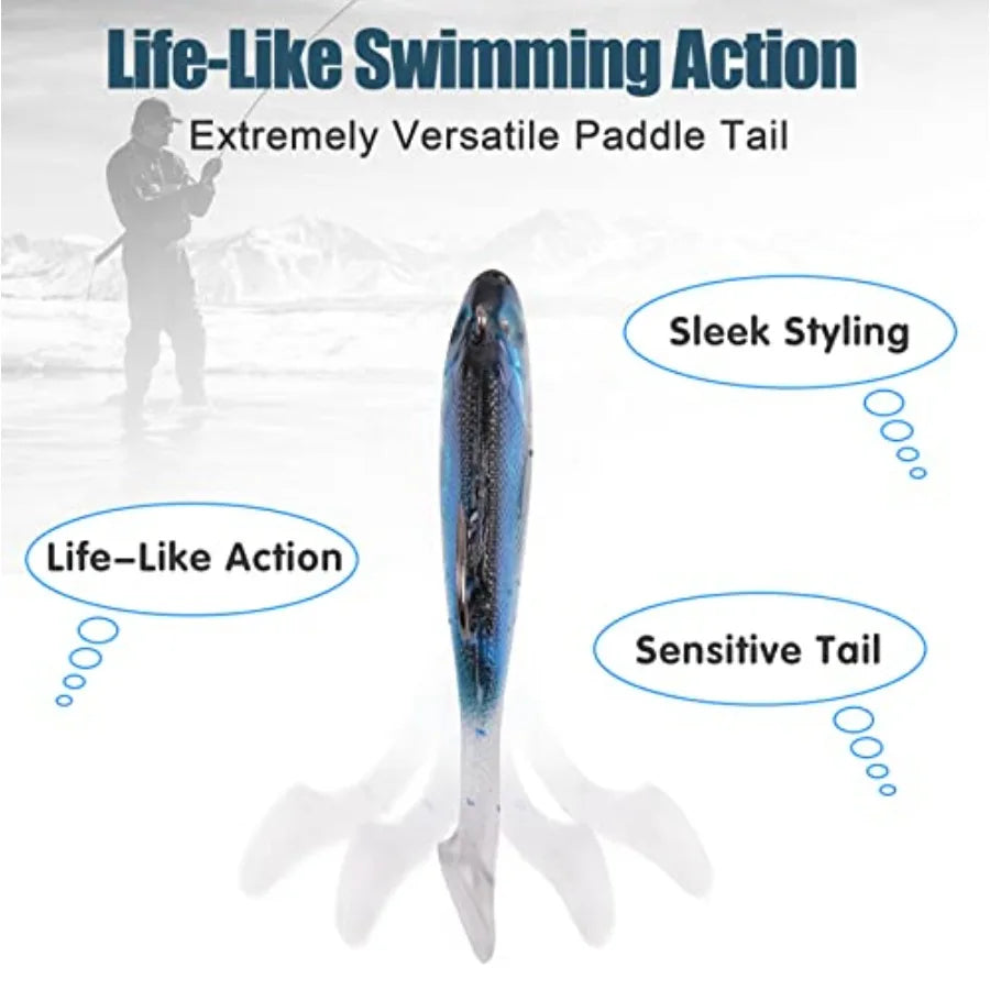 Pre-Rigged Jig Head Soft Fishing Lures, Paddle Tail Swimbaits for Bass Fishing Shad Freshwater Saltwater Fishing Trout Pike Wal