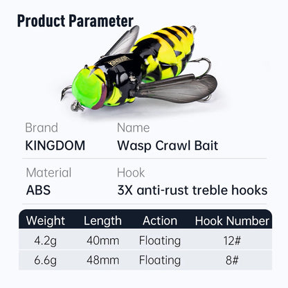 Kingdom 3pcs Floating Wasp Bait 4.2g 6.6g 40mm 48mm Artificial Insect Bionic Fishing Lure Hard Baits Bass Pike Fishing Wobbler