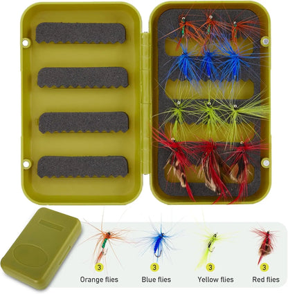 4-Piece Carbon Fiber Fly Fishing Rod & Reel Combo with 12 Flies, Line, Case - Lightweight Starter Kit