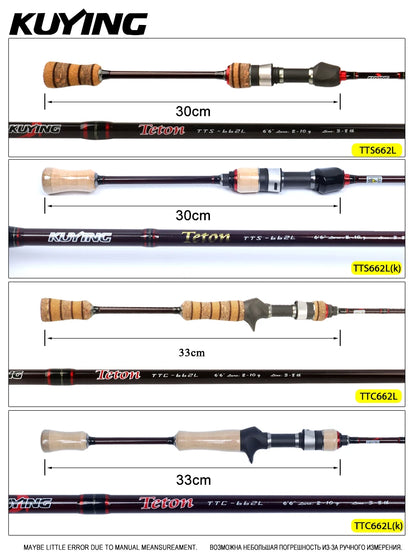 KUYING TETON L Light 1.98m 6'6" Carbon Fishing Rod Spinning Casting FUJI Reel Seat Ring 2-10g 3-8lb Medium Fast Trout
