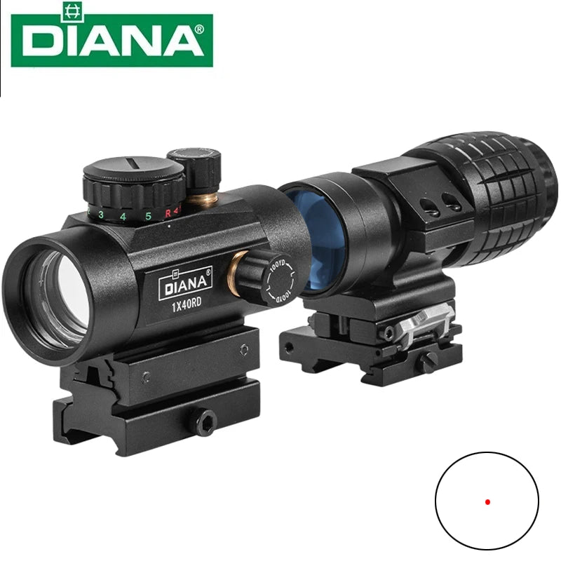 DIANA 1x40 Riflescope Tactical Red Dot Scope Sight Hunting Holographic Green Dot Sight  3x Magnifier combination