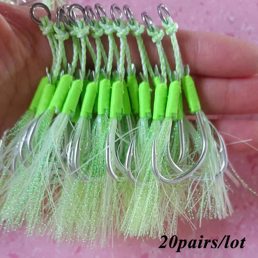 10 Pairs/Bag Double Barbed Assist Hooks, Glow Jig Lure Hooks High Carbon Steel Fishing Accessories, Slow Jigging Hooks Pesca
