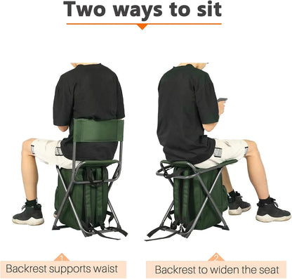 Folding Backpack Cooler Chair with Backrest for Camping Fishing Hiking Travel, Supports 225 lbs