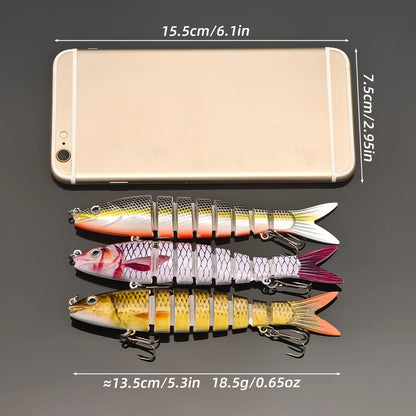 ANFS Fishing Lure kit of 3pcs with Lure Box, 8 Segment Multi Jointed Artificial Bait Slow Sinking Bionic Fishing Bait ,Cool Fishing Gear