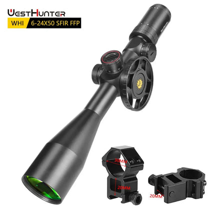 WestHunter WHI 6-24X50 SFIR FFP Scope First Focal Plane Riflescope Big Parallax Wheel R&G Illuminated Lock Reset Sights