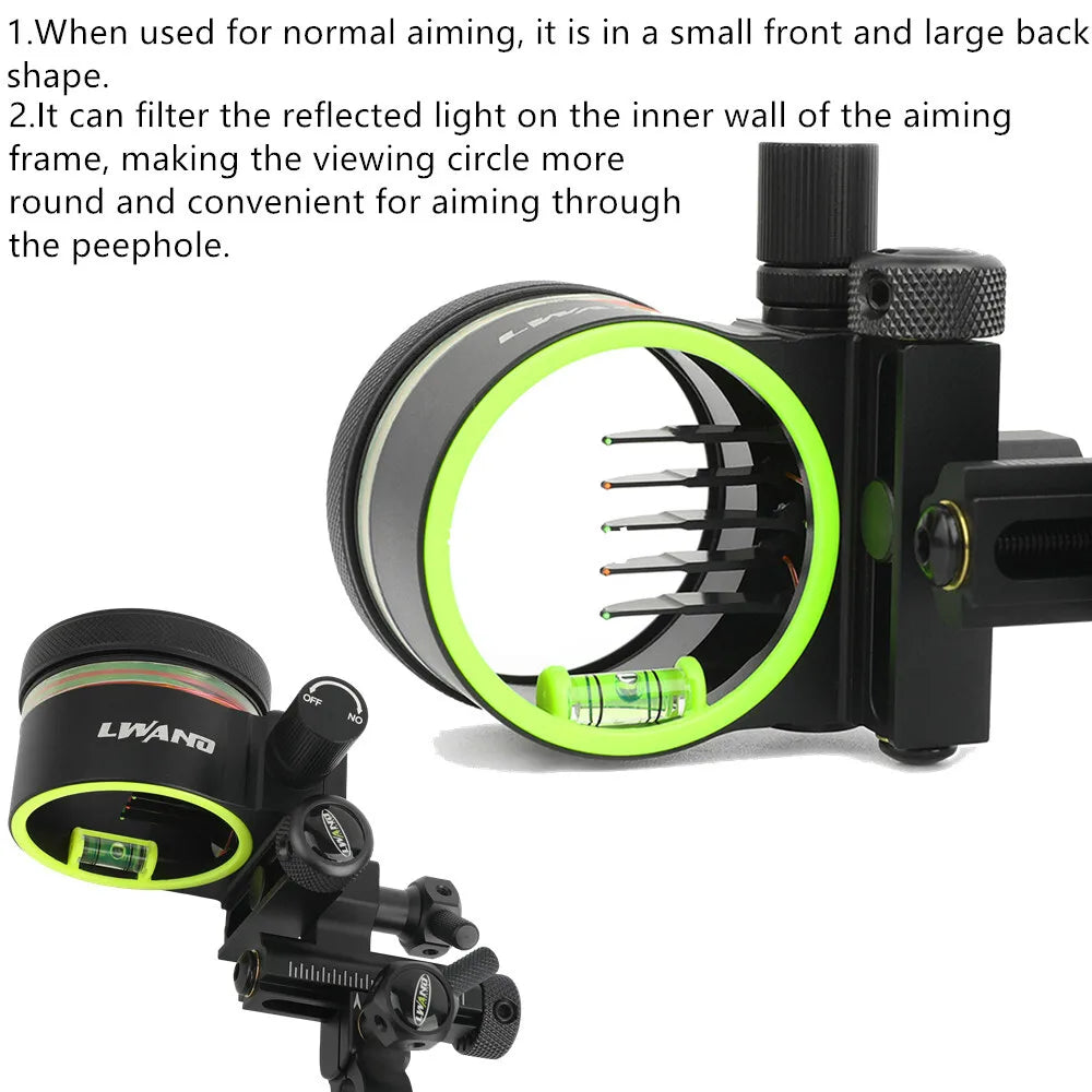 Archery M2 Alloy Five Pin Bow Sight Adjustable Fiber Optic Hunting Shooting RH Target for Compound Bow Accessories