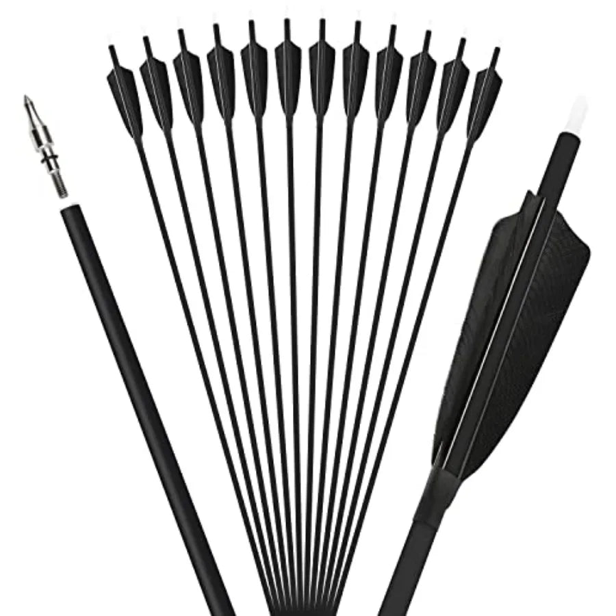 30 Inch Archery Carbon Arrows Hunting Arrows with 4 Turkey Feather Removable Tips Targeting Practice Arrows 500 Spine for Compo