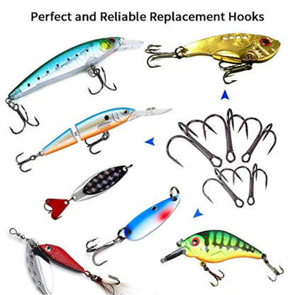 Fishing Hooks Treble Hooks Kit for Saltwater Freshwater, High Carbon Steel Strong Sharp Round Bend for Catfish Trout Hard Baits