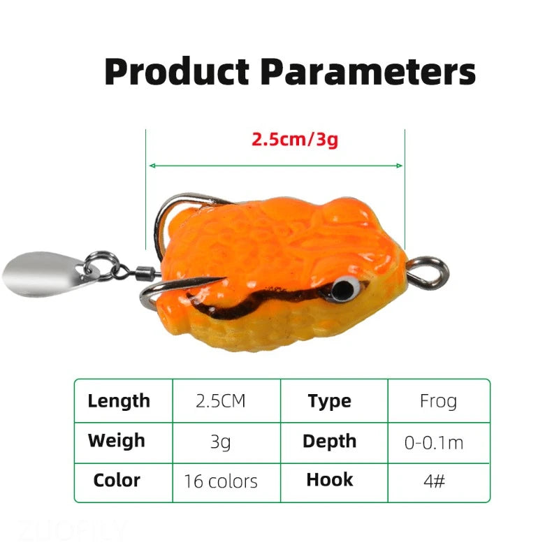 2.5cm/3g Mini Thunder Frog Soft Fishing Lures Artificial Bait Fishing Wobbler Silicone Baits with Metal Glitter Frog Lure Trout