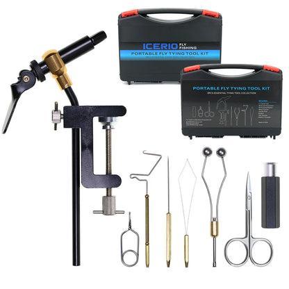 8pcs/set Portable Fly Tying Tool Kit Hardened Steel C-Clamp Vise Bobbin Holder Threader Whip Finisher Hair Stacker Bodkin Needle