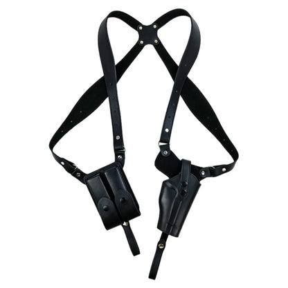 Leather Forearm Hidden Shoulder Holster with Double Mag Fit Adjustable Concealed Carry Gun Holster Fit Most Kinds of Pistols