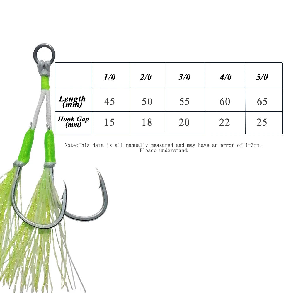 10 Pairs/Bag Double Barbed Assist Hooks, Glow Jig Lure Hooks High Carbon Steel Fishing Accessories, Slow Jigging Hooks Pesca