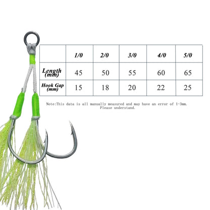 10 Pairs/Bag Double Barbed Assist Hooks, Glow Jig Lure Hooks High Carbon Steel Fishing Accessories, Slow Jigging Hooks Pesca