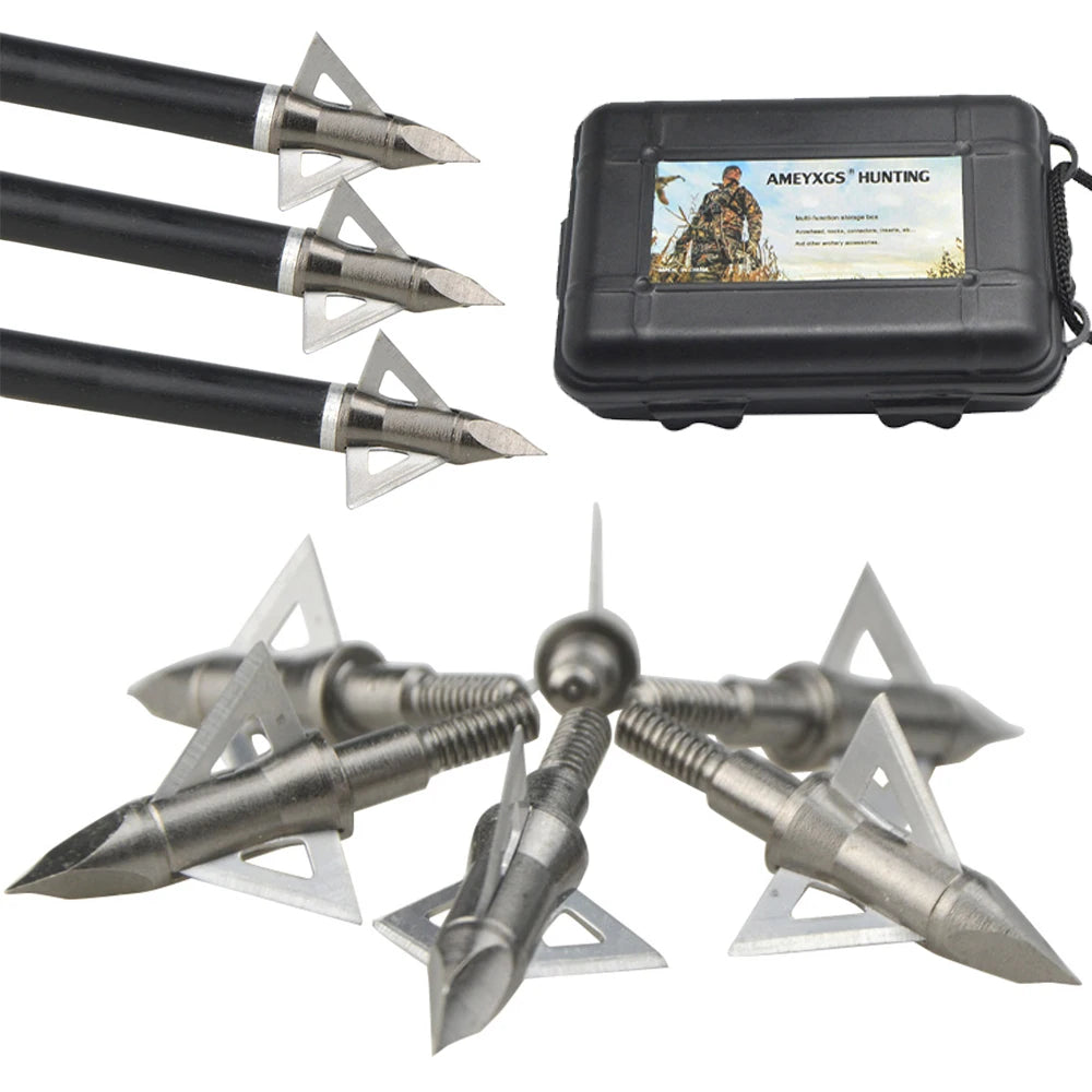 12X 100grain Archery Blade Arrowheads Sharp Broadheads Stainless Steel Arrow Tips for Bow Hunting Target Shooting Accessories