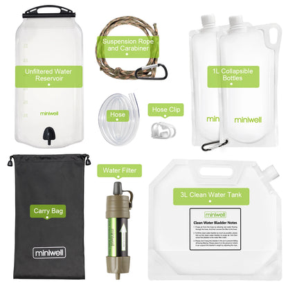 Miniwell Outdoor Gravity Water Filter System for Hiking, Camping, Survival and Travel