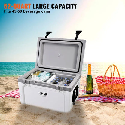 Insulated Portable Cooler 52 qt Holds 50 Cans Ice Retention Hard Cooler with Heavy Duty Handle Ice Chest Lunch Box for Camping