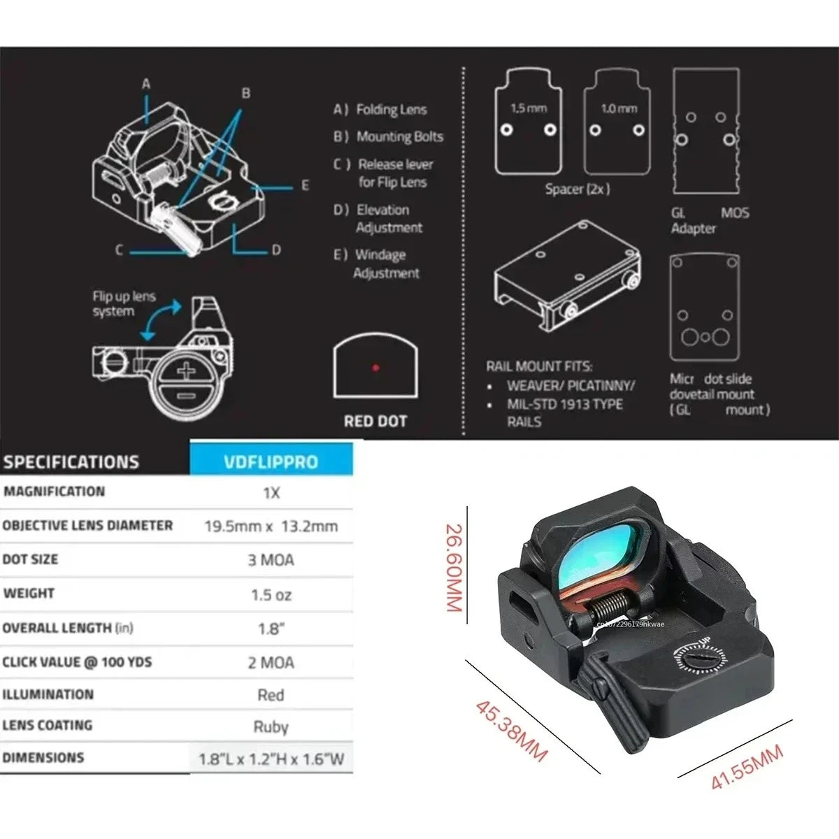 Tactical VISM PRO Flip Up Red Dot Sight Hot 20mm Rail Riflescope Collimator Sight RM Scope With GLK Rear Sight Mount