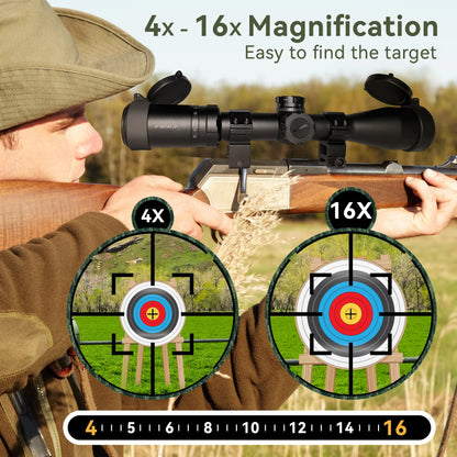MC4-16X44SF- Optical sight, side adjustable, multi-functional 4-16X zoom sight, second focal plane, with fixture of 30mm/1.18in