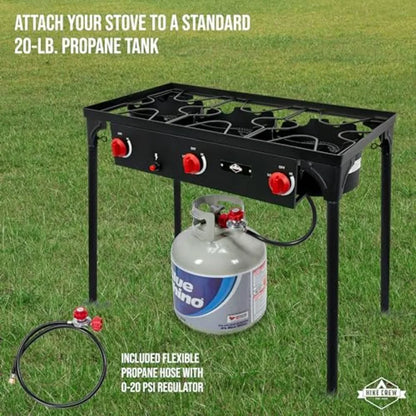 Hike Crew Auto Ignition 3-Burner Outdoor Gas Stove 225000 BTU Portable Propane-Powered Cooktop with Blue Flame Control Removabl
